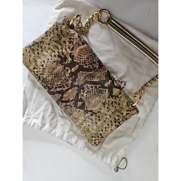 Michael Kors Python Snake Print Handbag Women's Purse Gold Chain - Picture 2 of 6